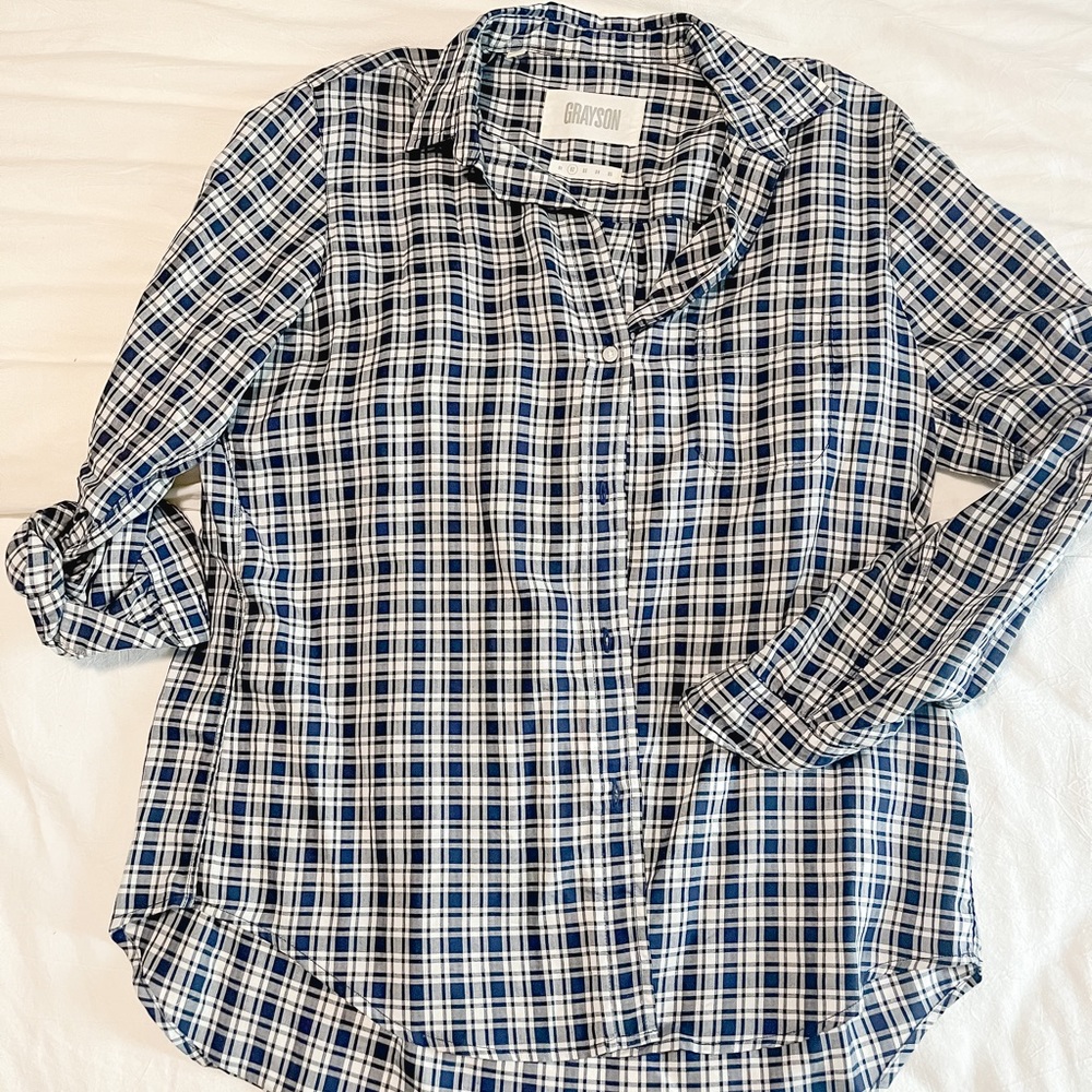 Grayson Navy and White Plaid Button Down